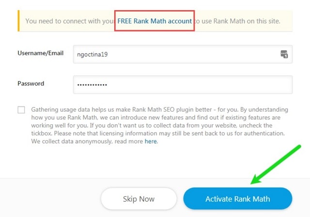 đăng nhập plugin Rank Math