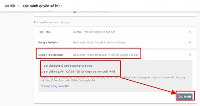 Sử dụng công cụ Google Tag Manager cài đặt Google Webmaster Tool