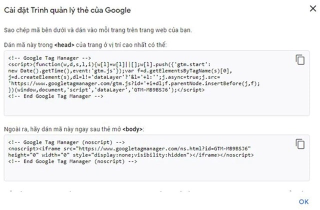 Gắn mã của Google Tag Manager